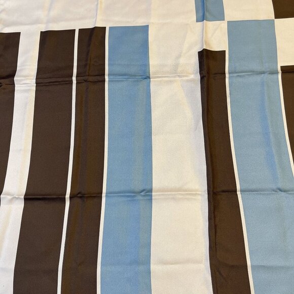Echo Labyrinthe Geometric Print Blue Brown Silk Scarf - Picture 4 of 7